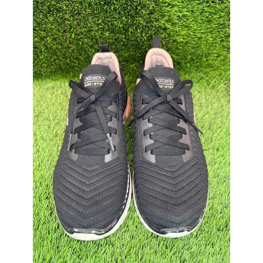 Skechers Glide-Step 149553-BKPK Athletic Sneaker Womens 8 Black Knit Gym Running
